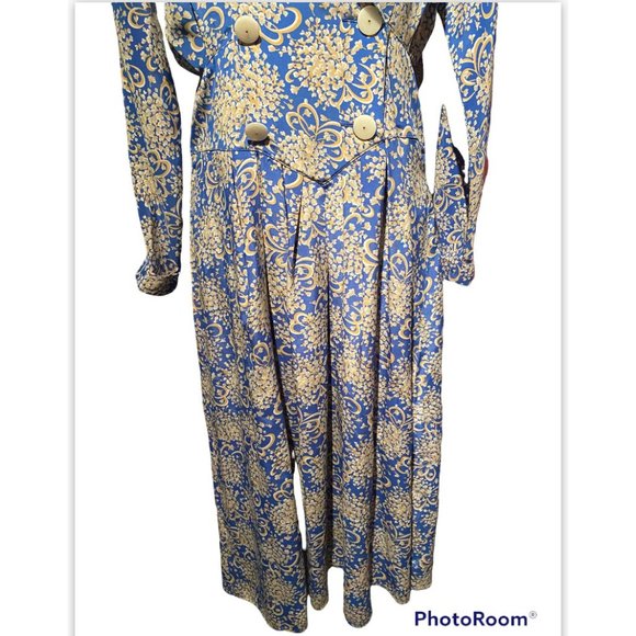 LESLIE FAYE BLUE/MUSTARD PRINT VINTAGE DRESS SZ 6 (FITS 8/10) - Picture 4 of 5
